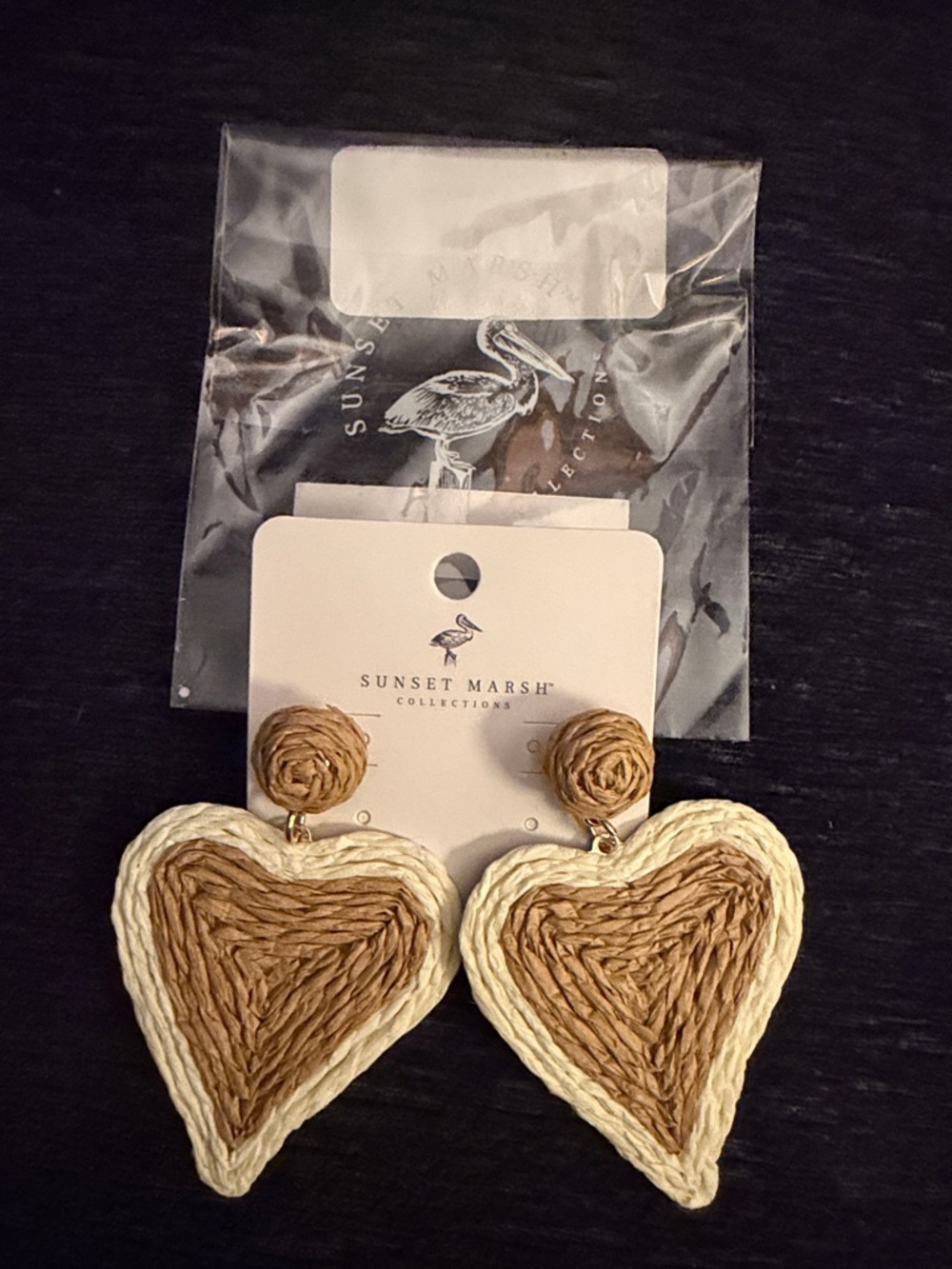 Sunset Marsh Natural Heart Drop Earrings - Cream & Brown